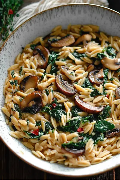 Creamy Mushroom Spinach Orzo