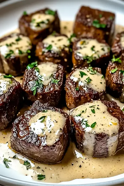 Garlic Butter Steak Bites with Parmesan Cream Sauce