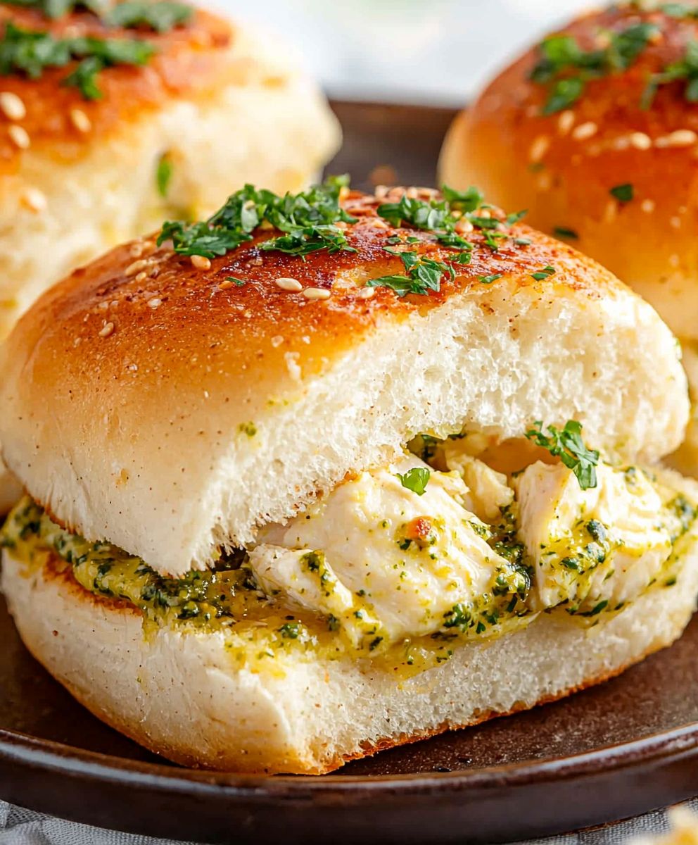 Cheesy Garlic Pesto Chicken Sliders
