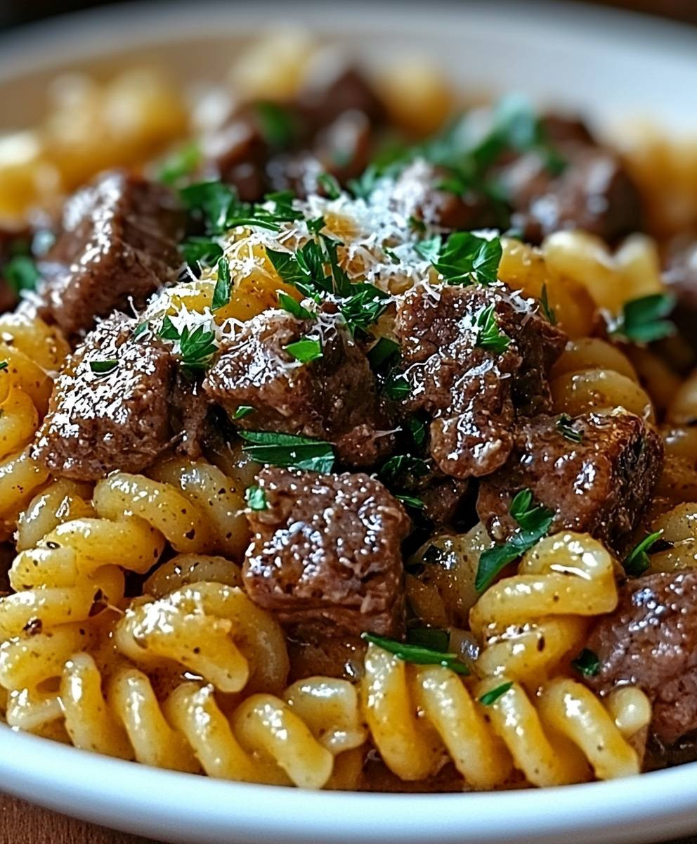 Beef Rotini Garlic Parmesan Sauce