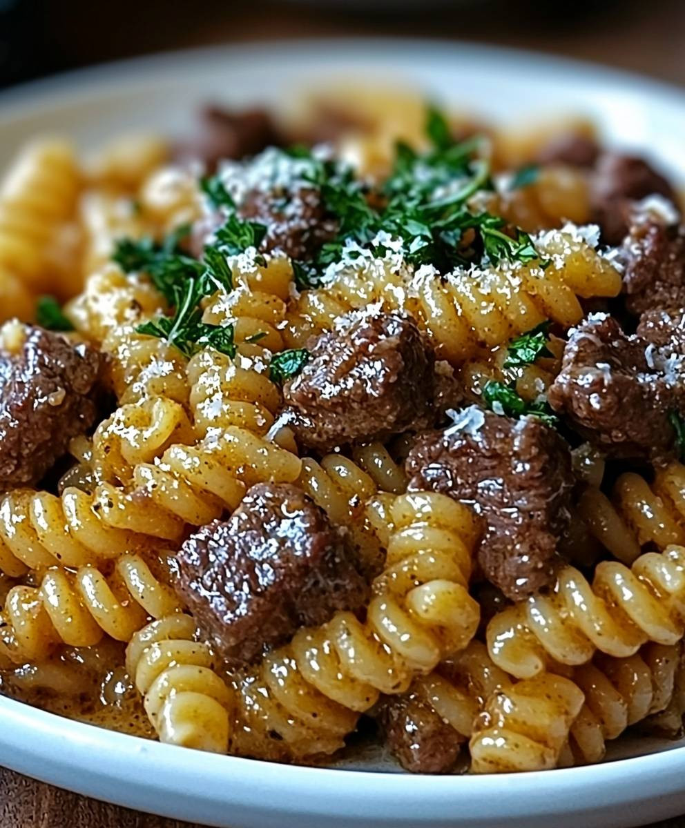 Beef Rotini Garlic Parmesan Sauce