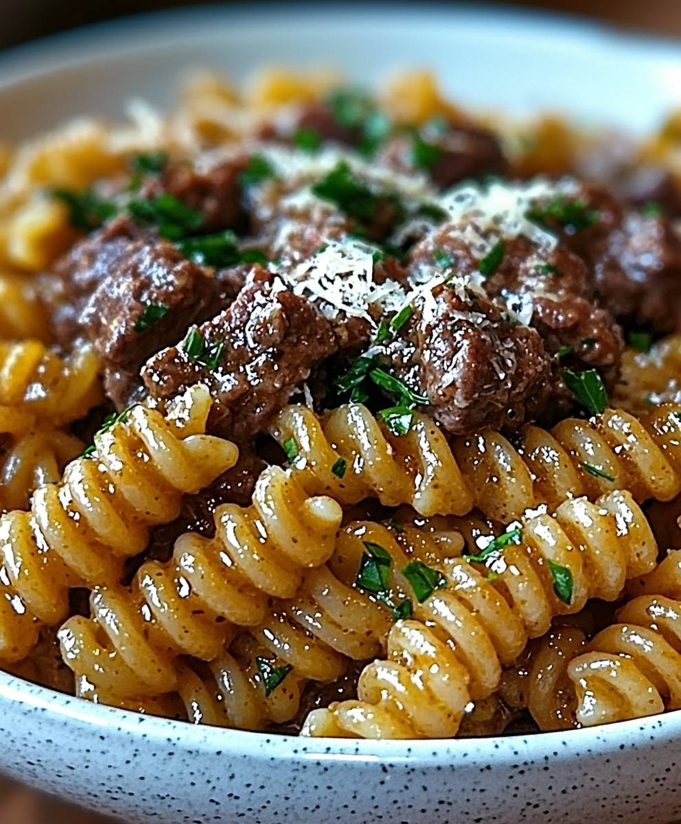Beef Rotini Garlic Parmesan Sauce