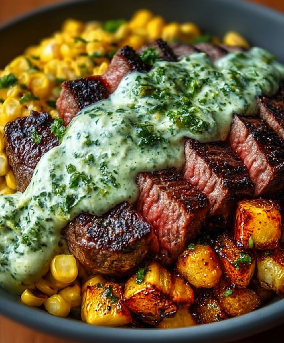 Steak avocado corn bowl