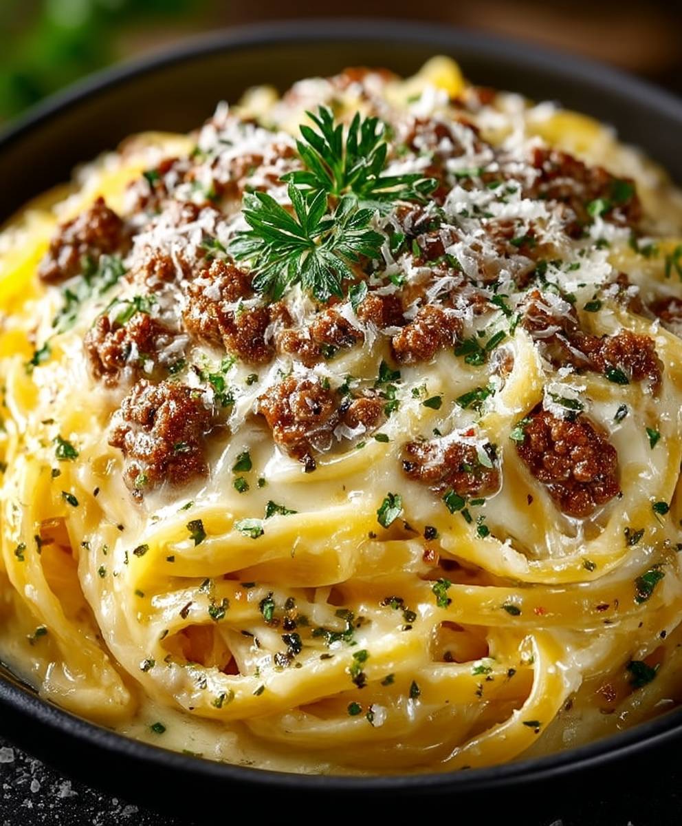 Garlic Butter Beef Linguine