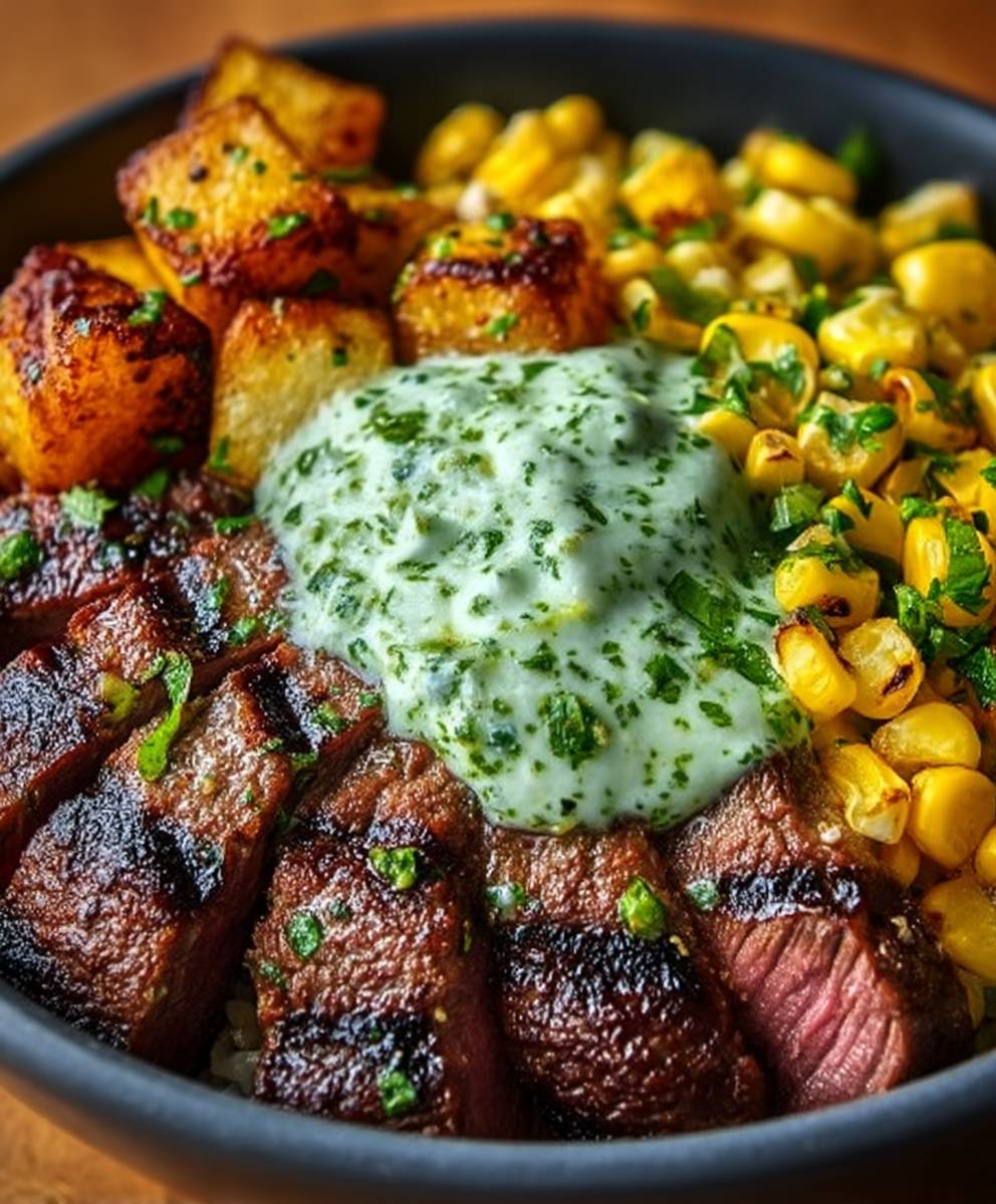 Steak avocado corn bowl