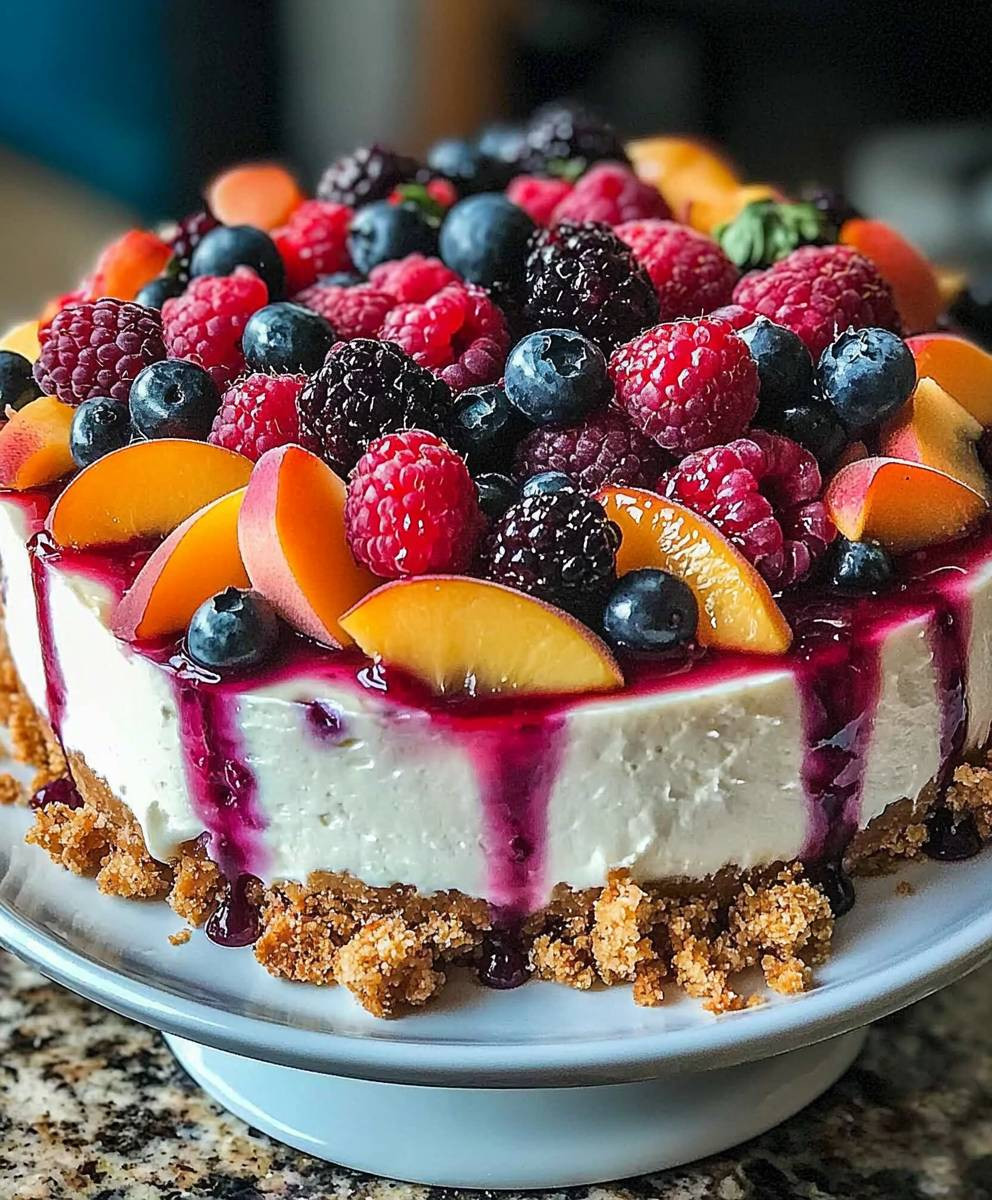Summer Berry Peach Cheesecake