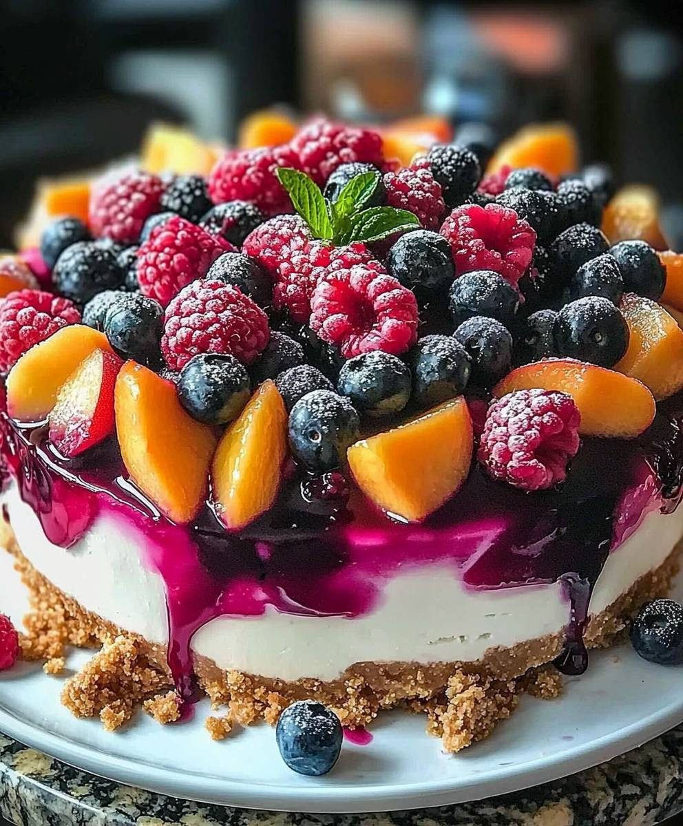 Summer Berry Peach Cheesecake