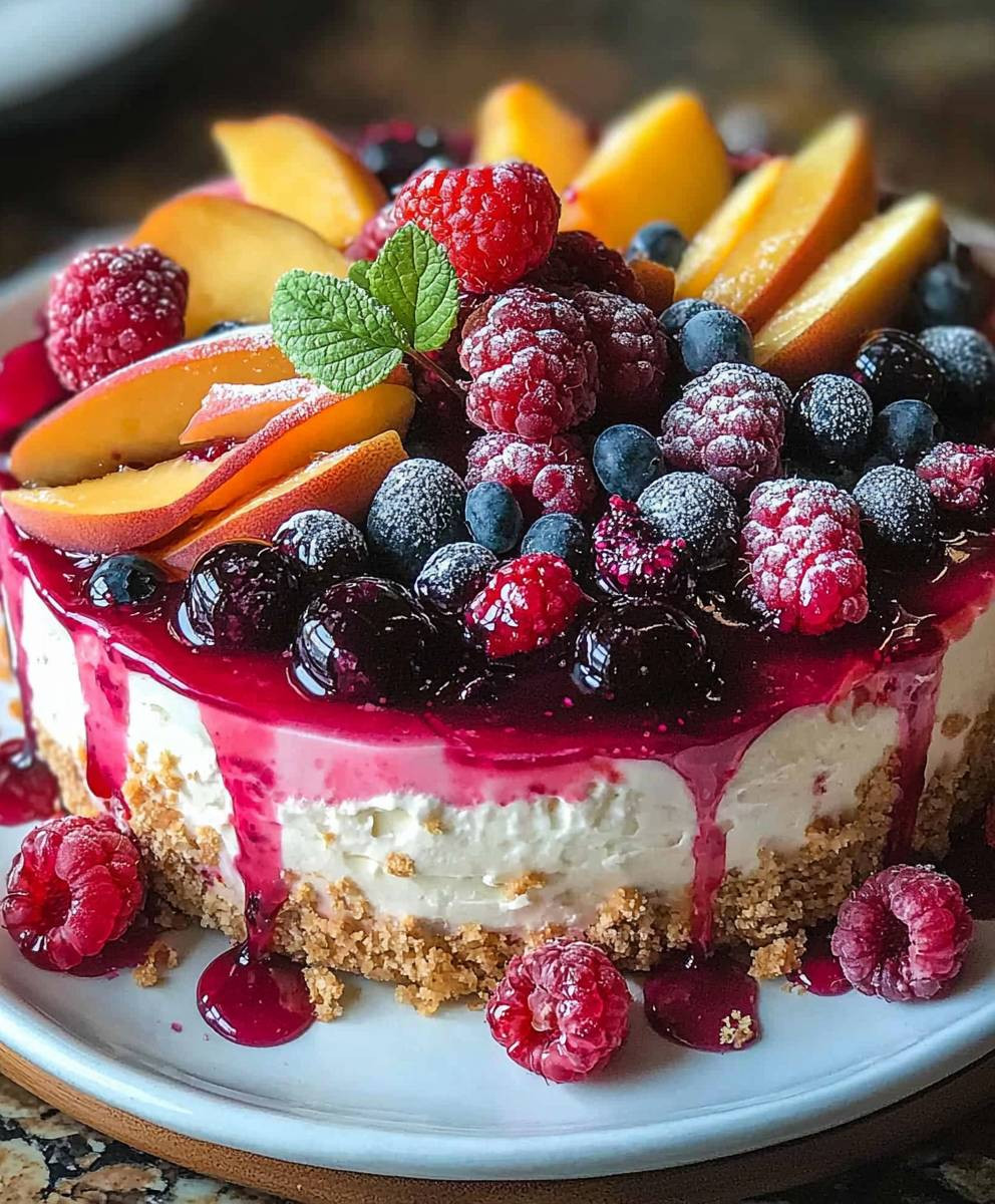 Summer Berry Peach Cheesecake