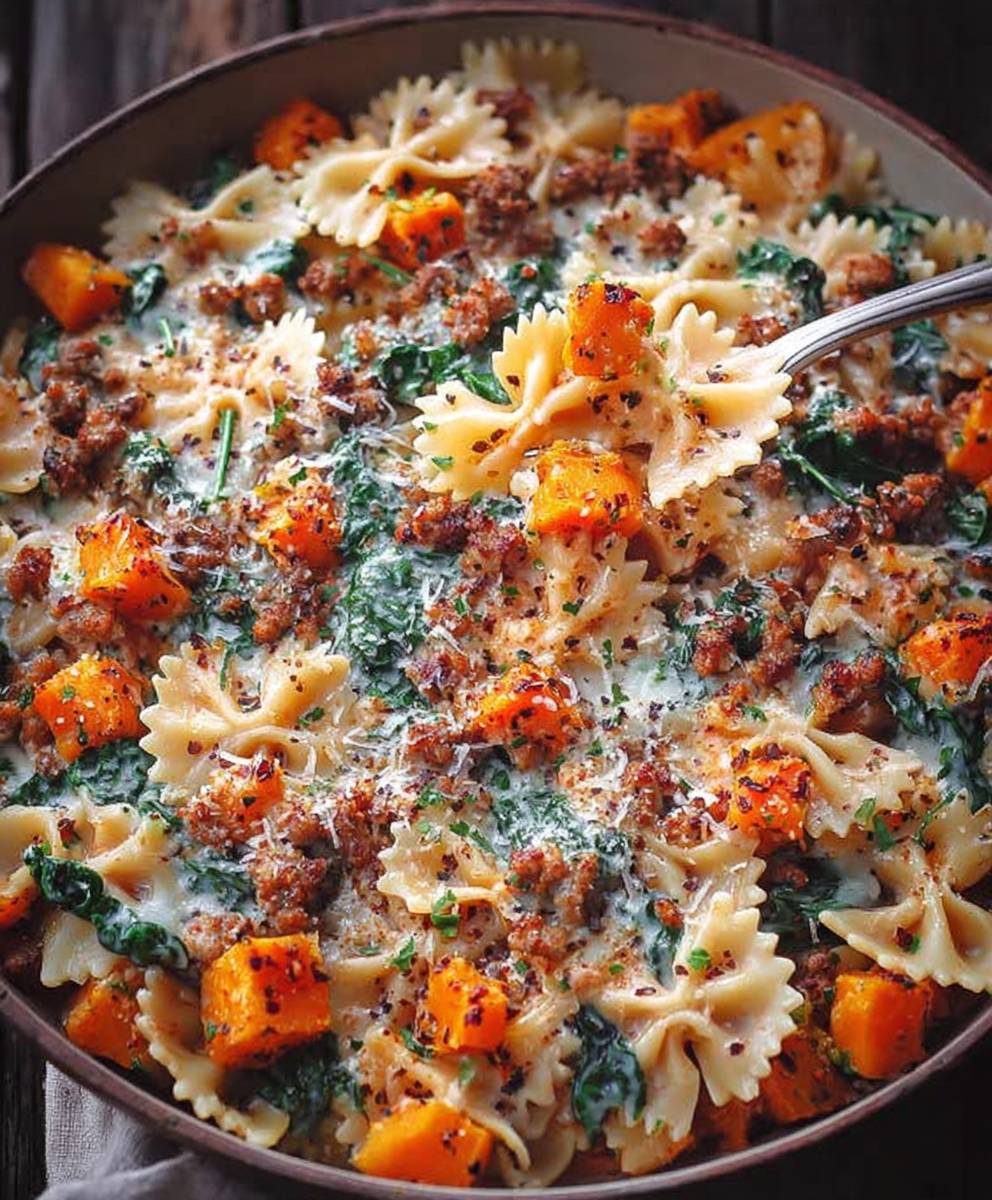 Butternut squash pasta sausage spinach