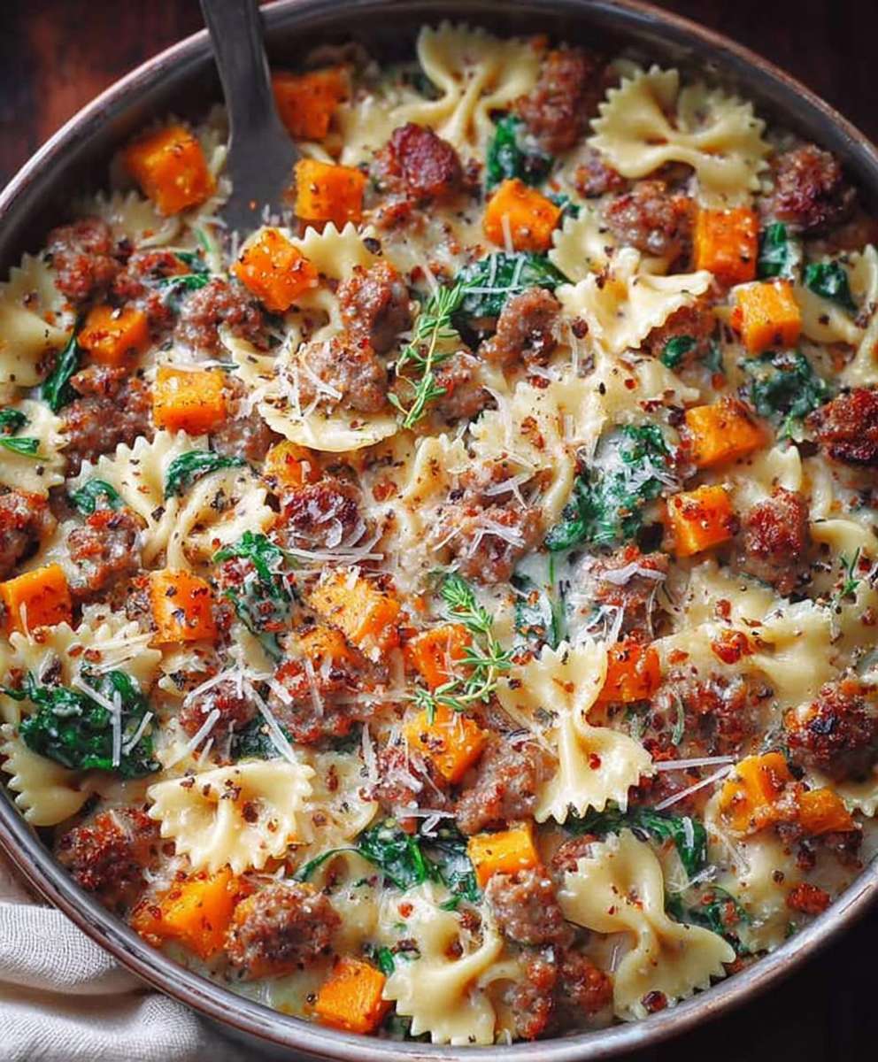 Butternut squash pasta sausage spinach