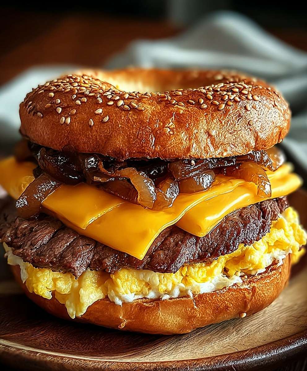 Steak egg cheese bagel