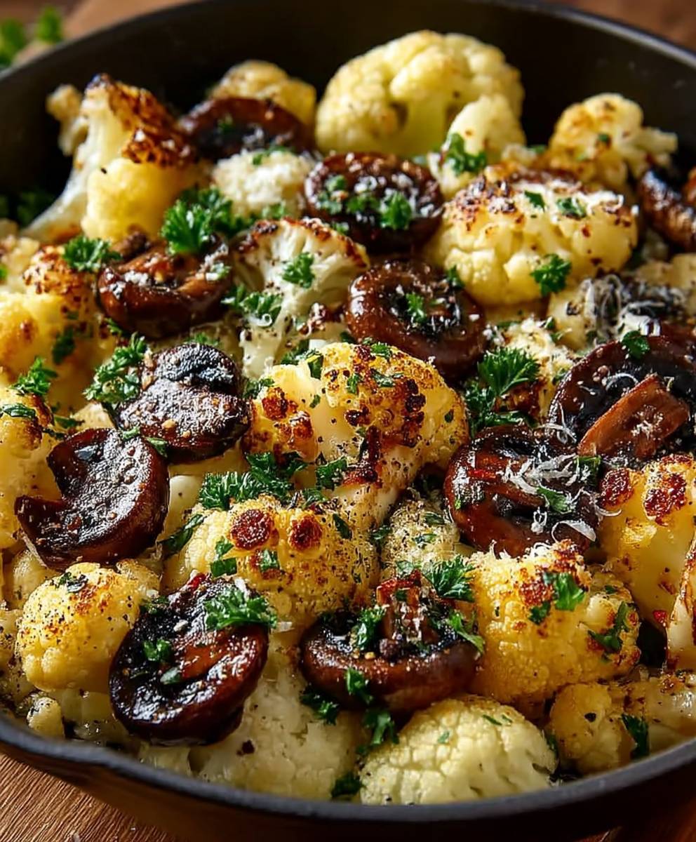 Garlic cauliflower mushroom skillet