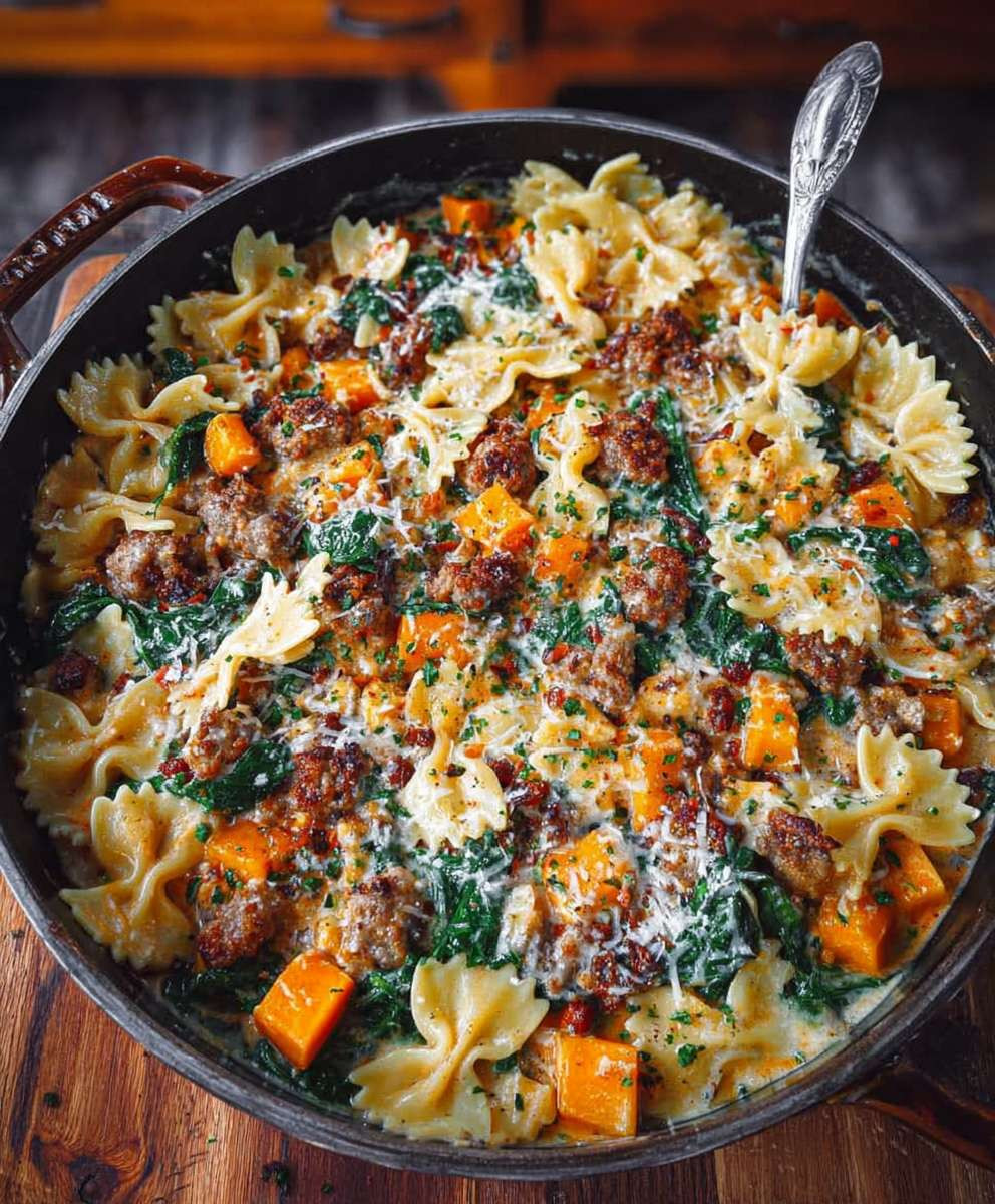 Butternut squash pasta sausage spinach