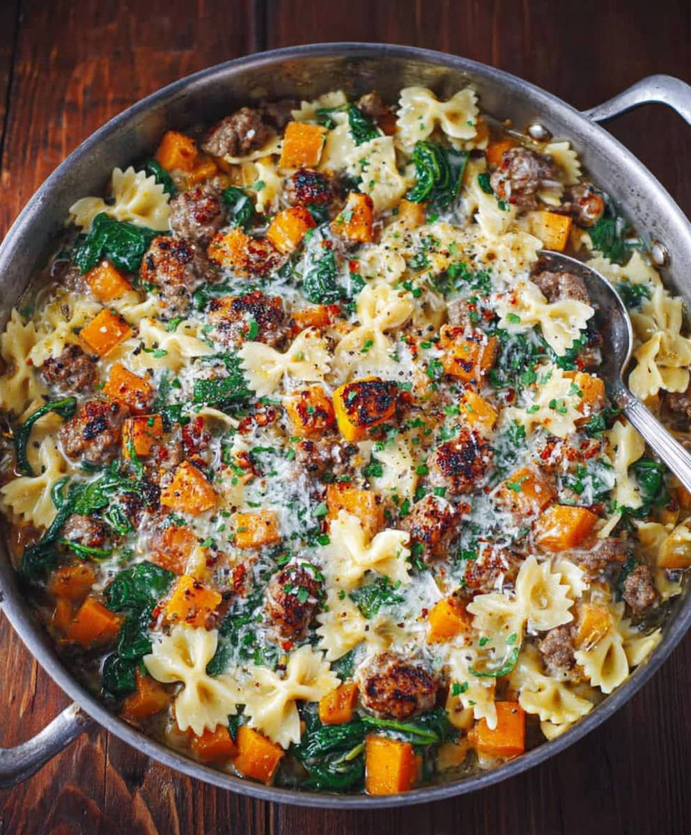 Butternut squash pasta sausage spinach