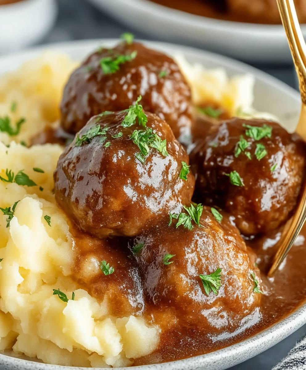 Slow Cooker Salisbury Meatballs