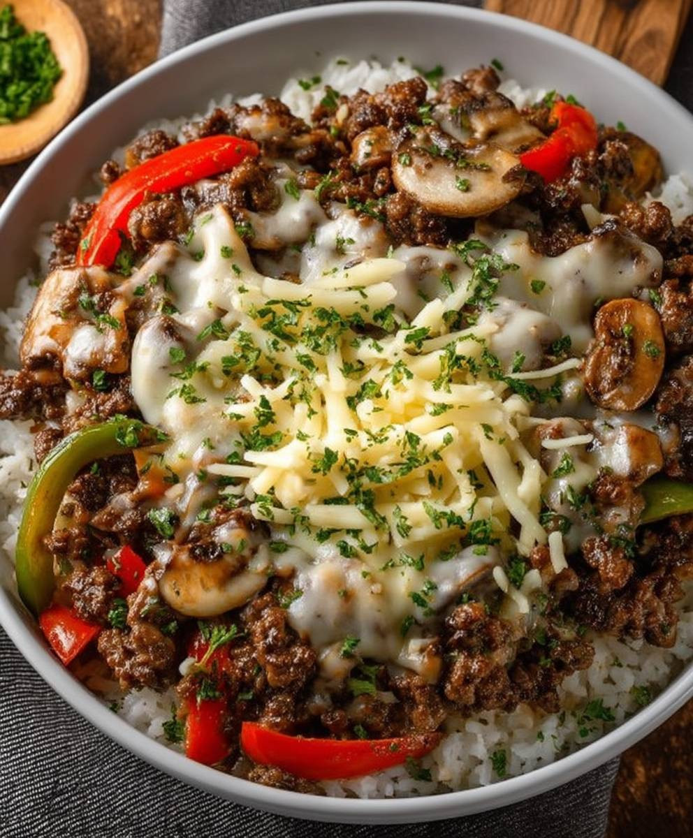 Ground Beef Cheesesteak Bowls