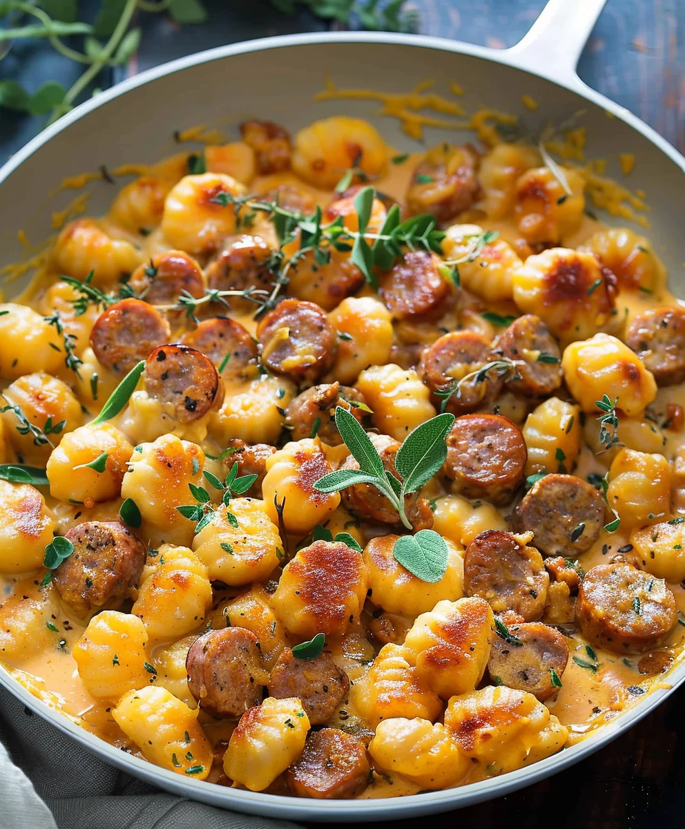 Creamy Butternut Squash Gnocchi with Beef Sausage