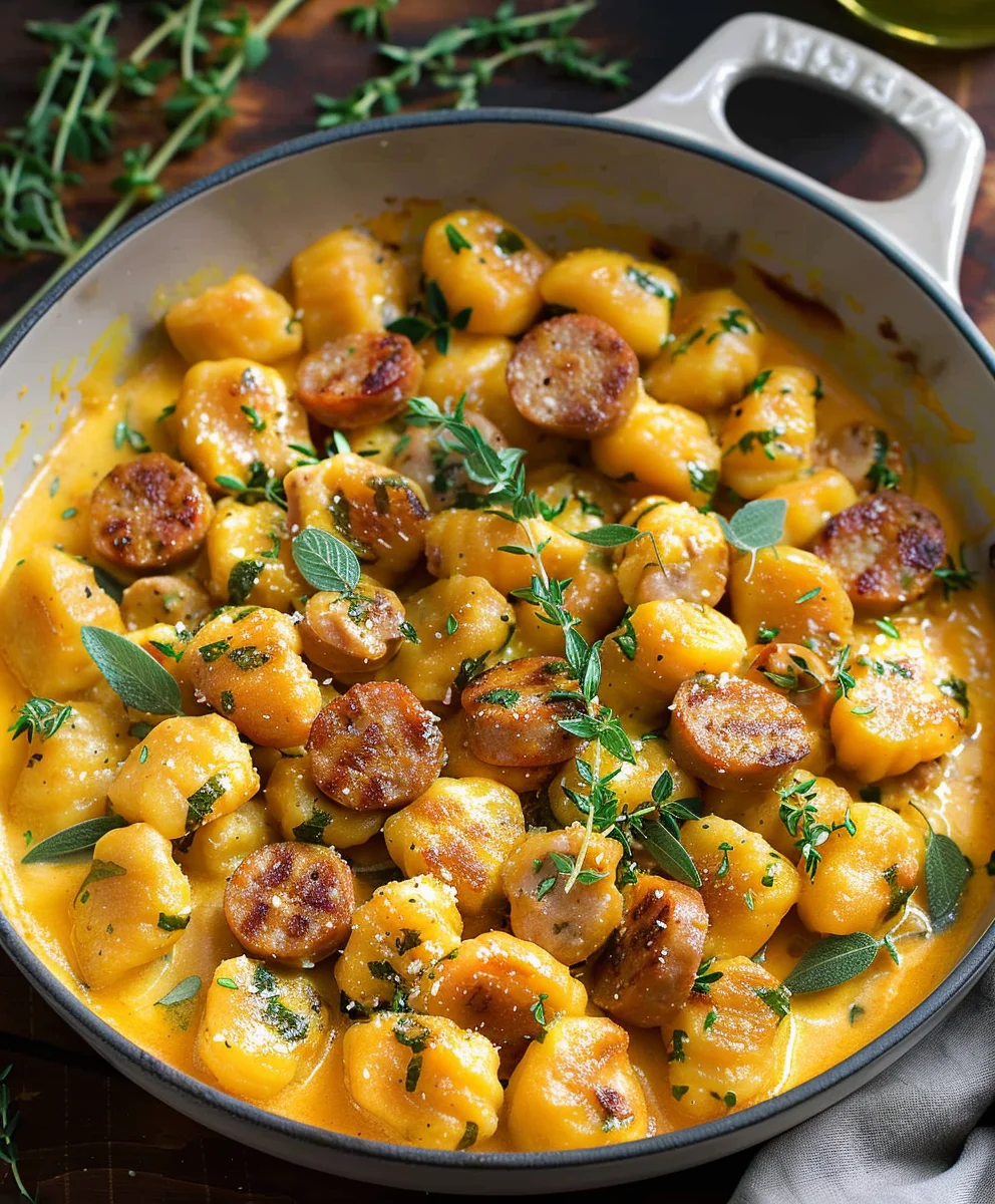 Creamy Butternut Squash Gnocchi with Beef Sausage