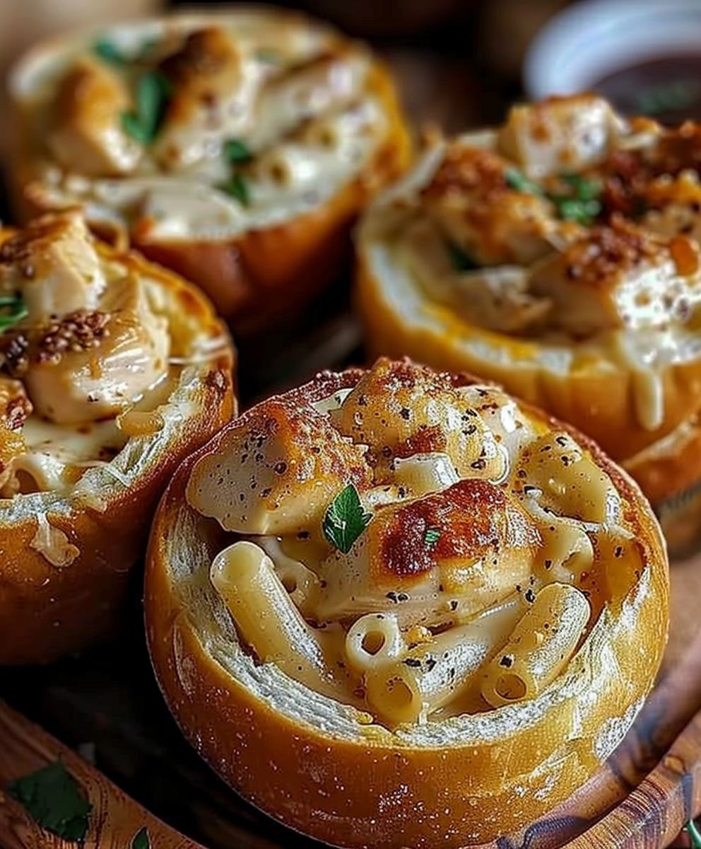 Chicken Alfredo Garlic Bread