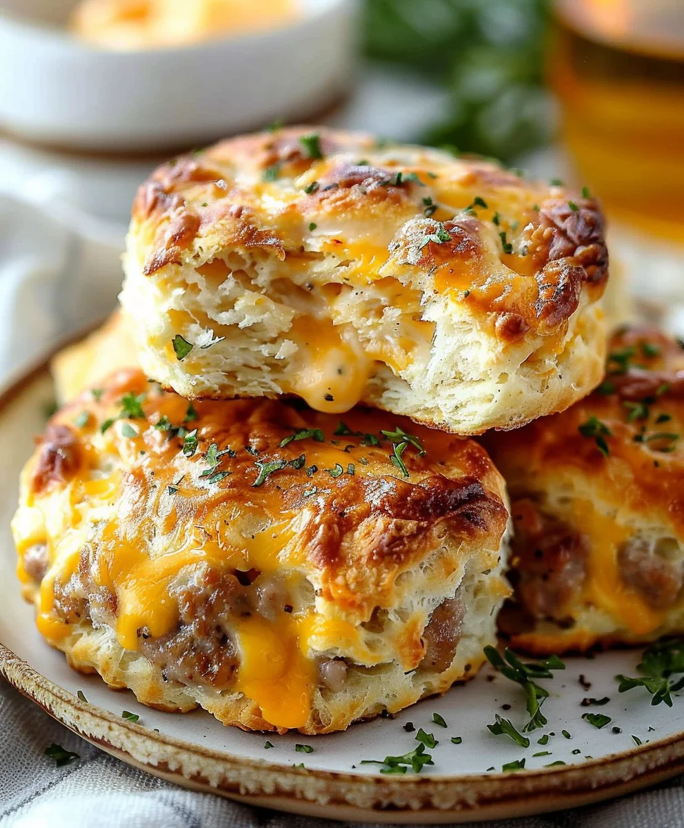 Fluffy Beef Sausage Cheese Butter Swim Biscuits Recipe!
