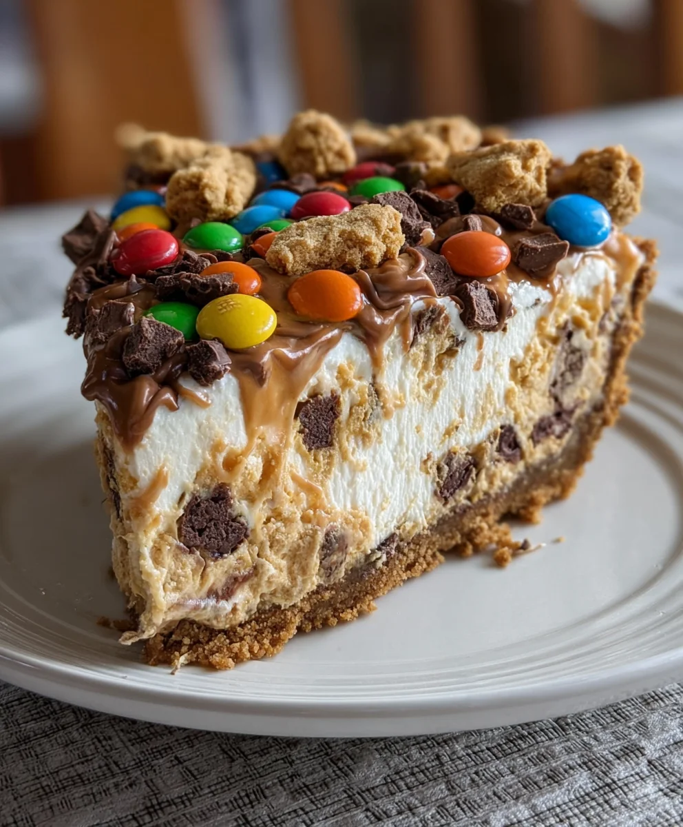 Decadent Monster Cookie Peanut Butter Cheesecake Pie