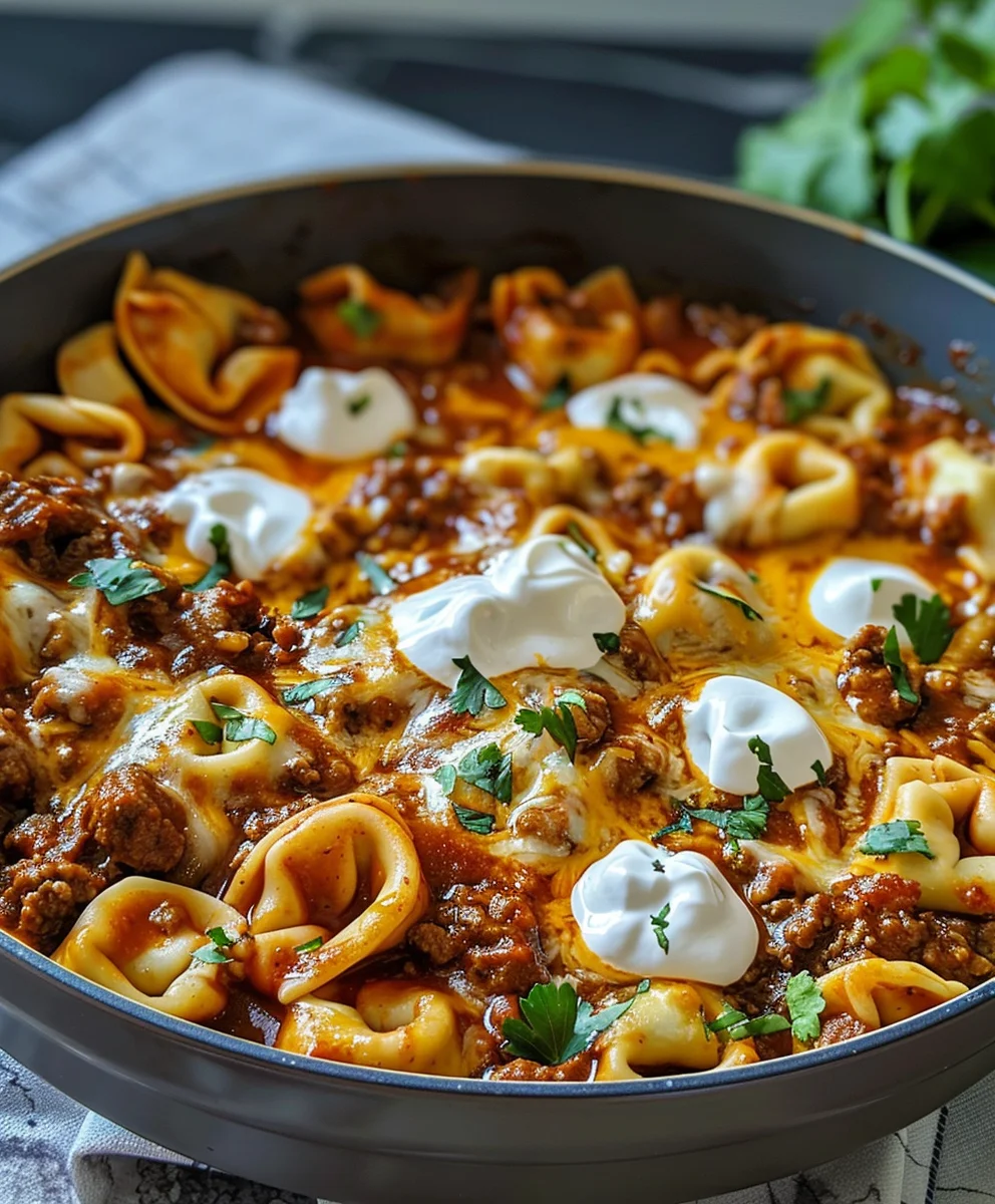 Quick Cheesy Beef Enchilada Tortellini Recipe