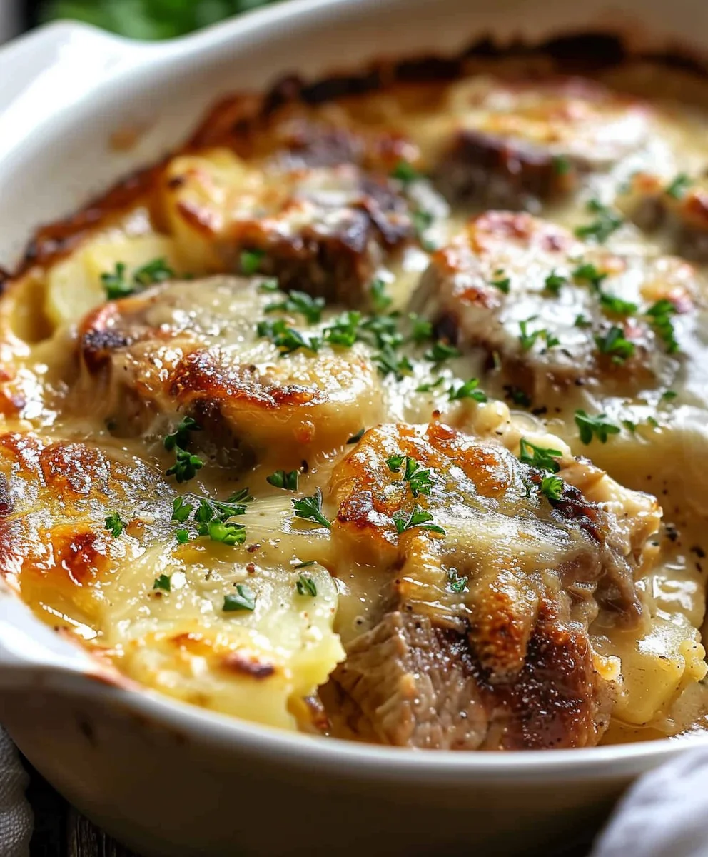 Hearty Smothered Beef Chop Scalloped Potato Casserole