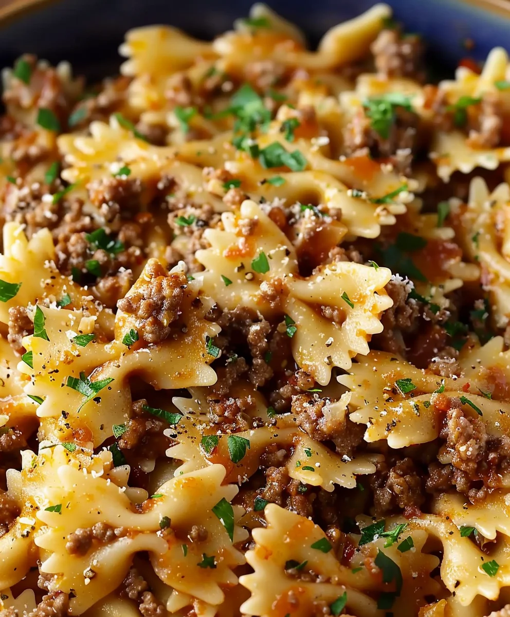 Savory Garlic Bowtie Pasta with Ground Beef Recipe