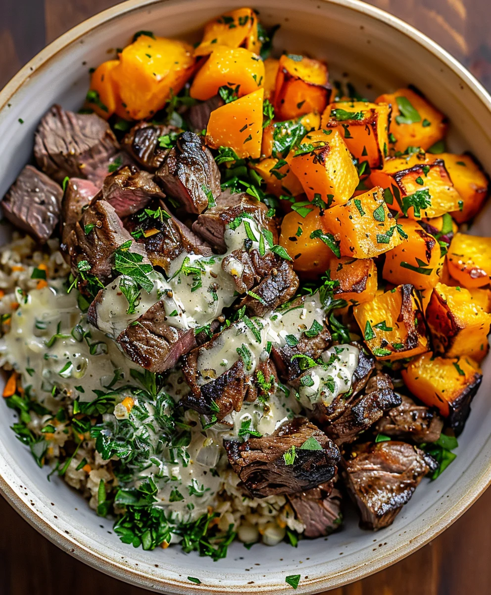 Butternut Squash Garlic Herb Steak Bowls Recipe