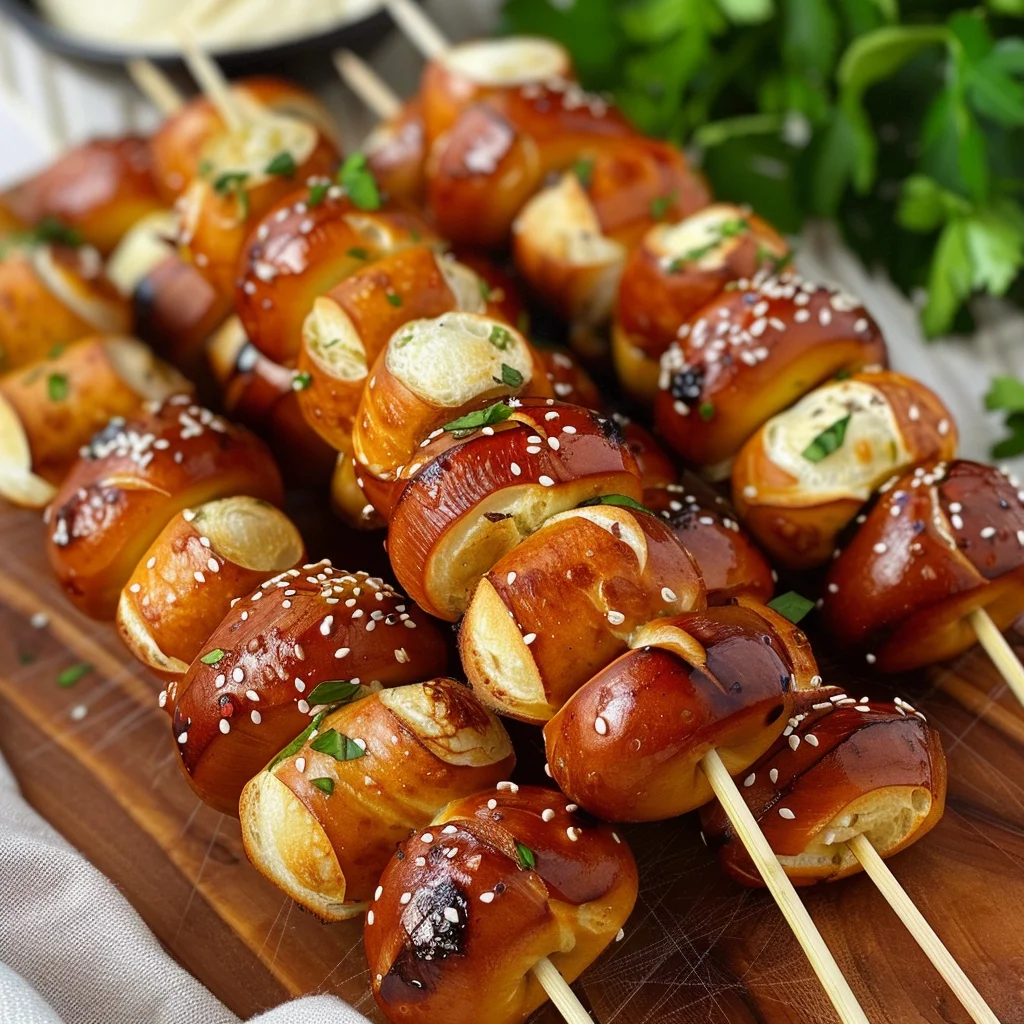Bavarian Pretzel Skewers: Delicious Beef & Cheese Bites!