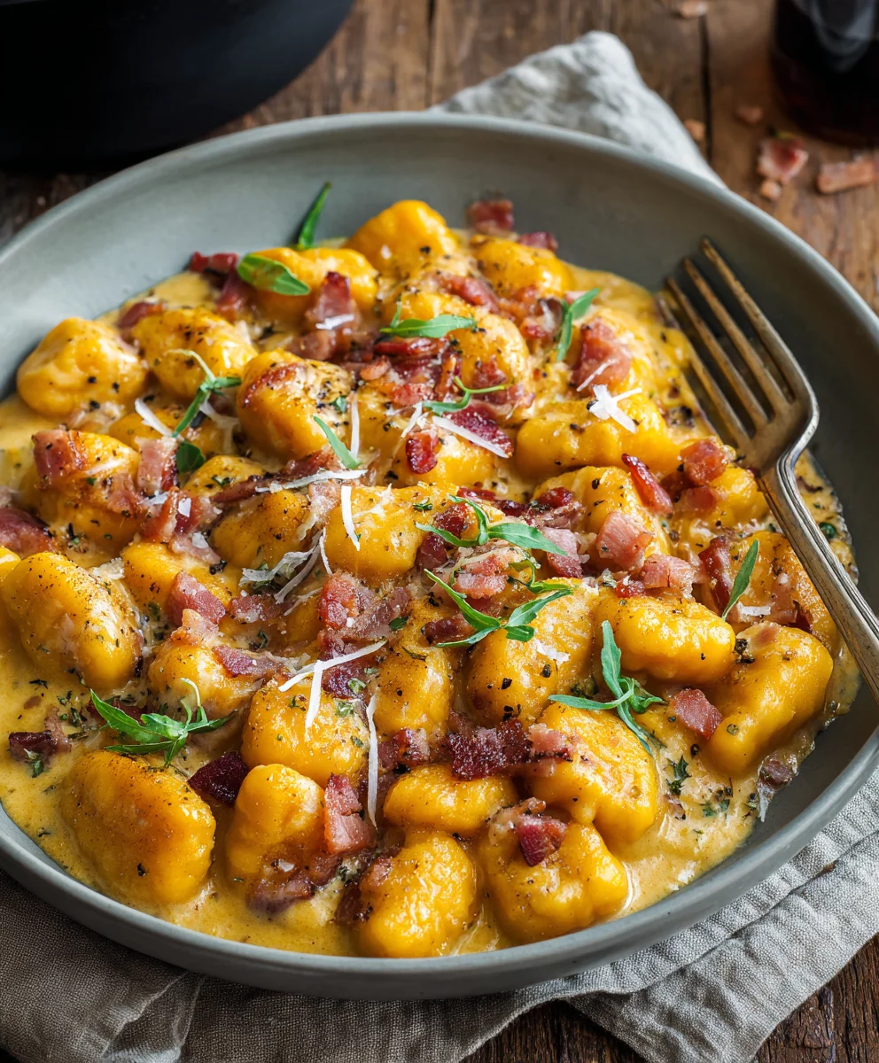 Creamy Pumpkin Gnocchi with Crispy Beef Bacon Recipe