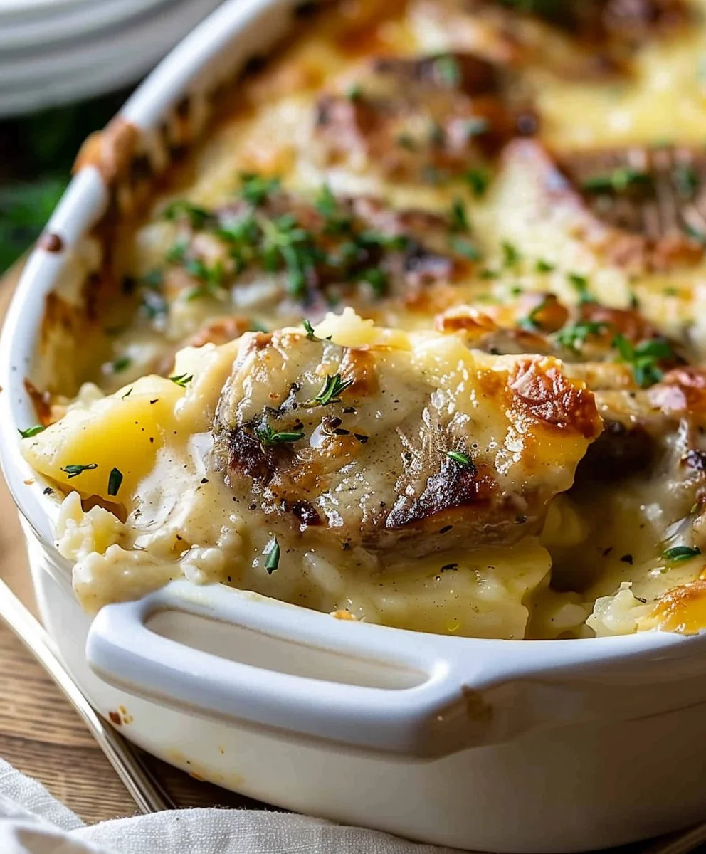 Hearty Smothered Beef Chop Scalloped Potato Casserole