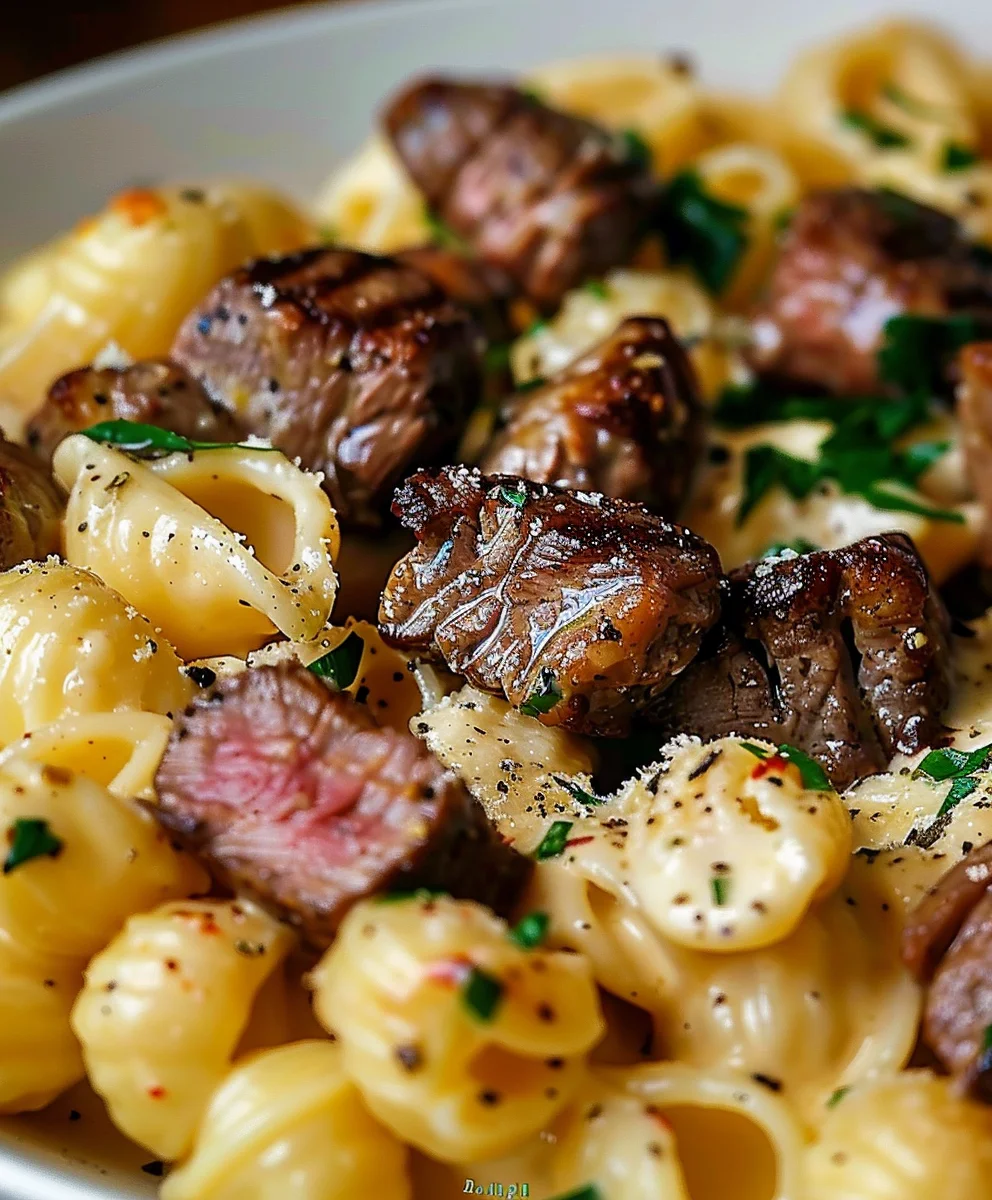 Easy Steak Bites Alfredo Pasta: Creamy Garlic Butter Shells