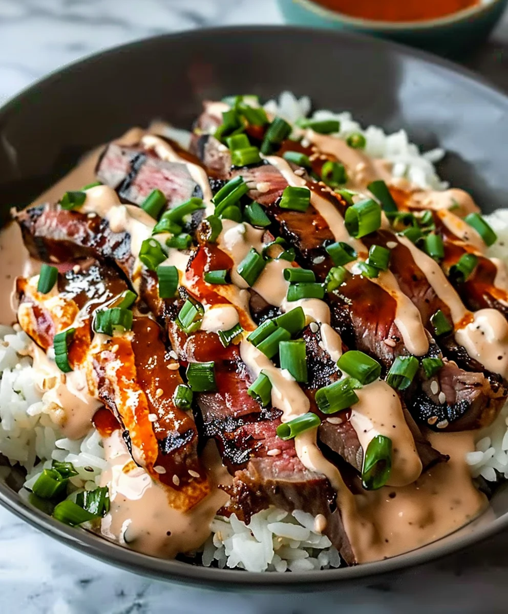 Ultimate Korean BBQ Steak Rice Bowls with Spicy Cream Sauce