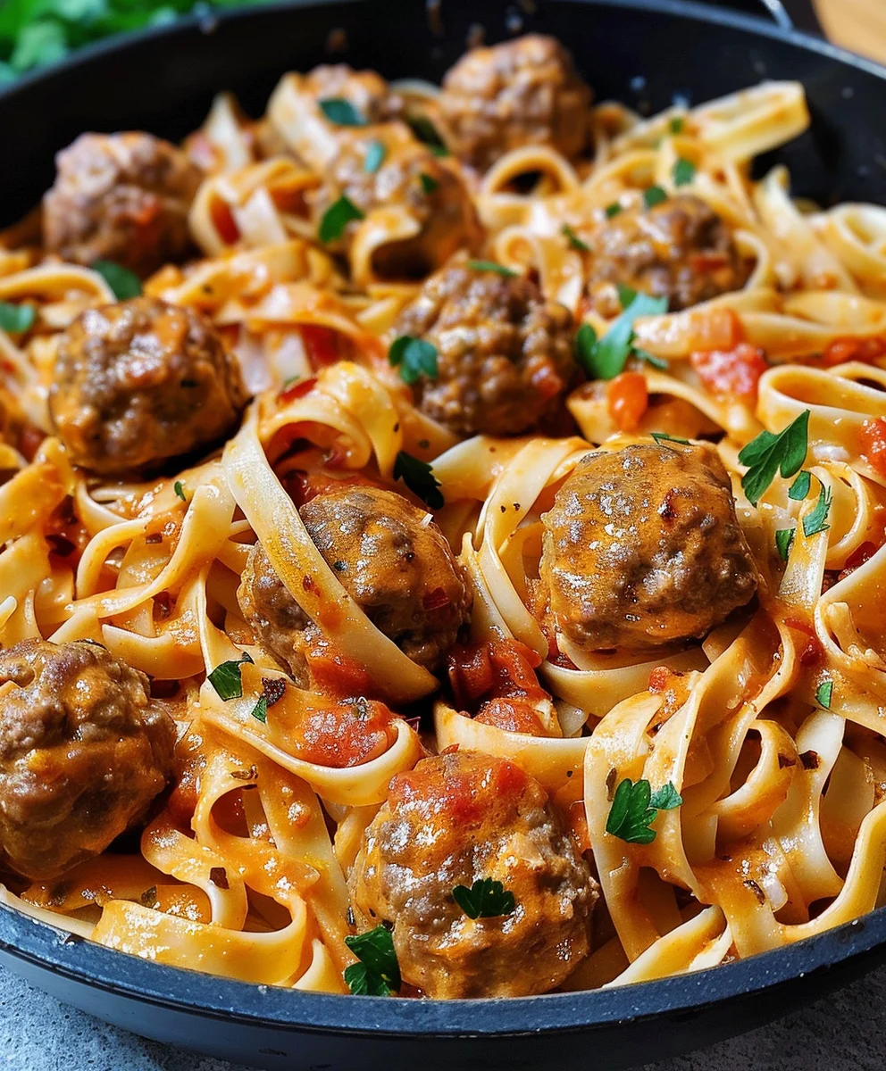 Quick One Pot Creamy Cajun Meatball Pasta Dinner