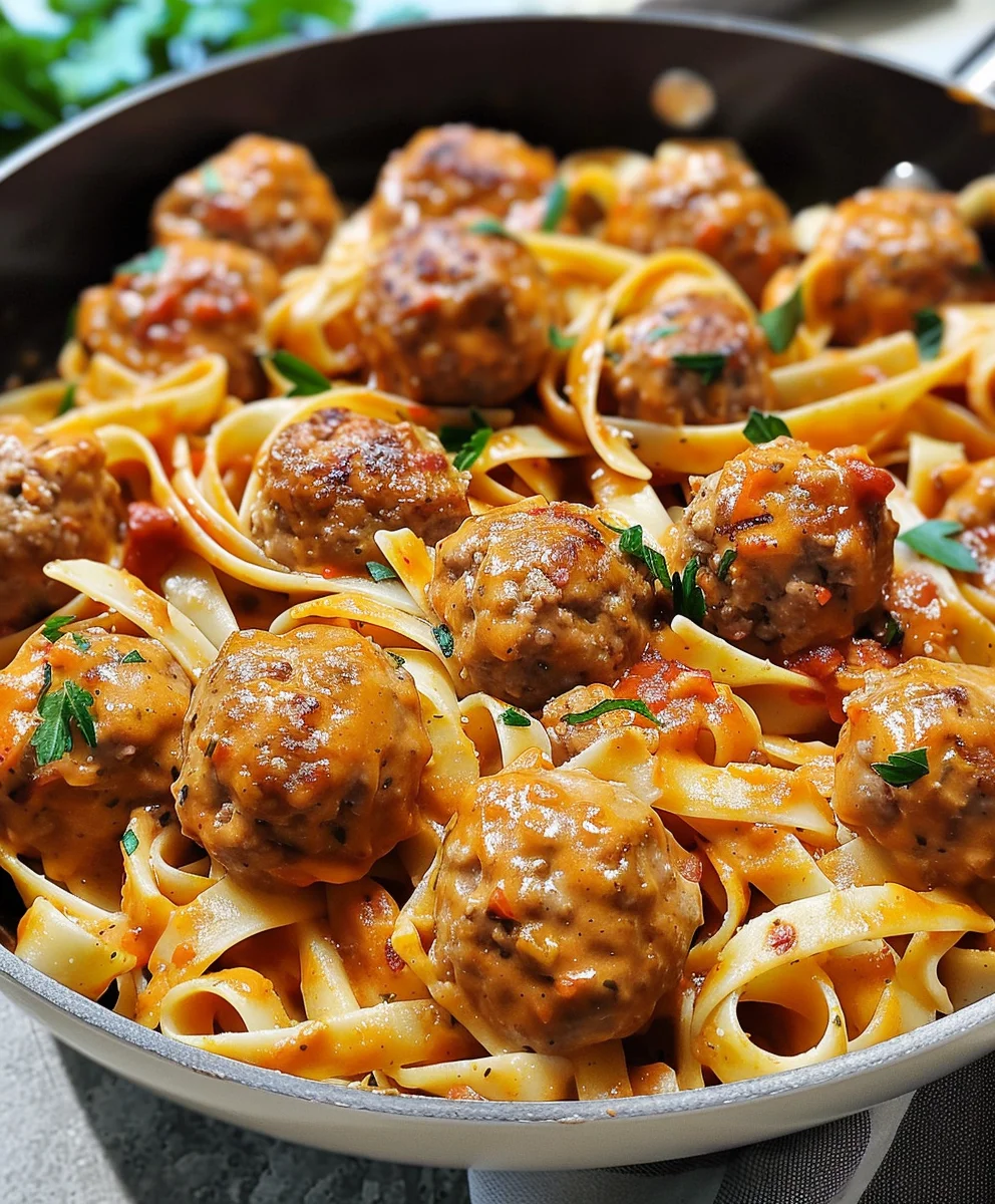 Quick One Pot Creamy Cajun Meatball Pasta Dinner