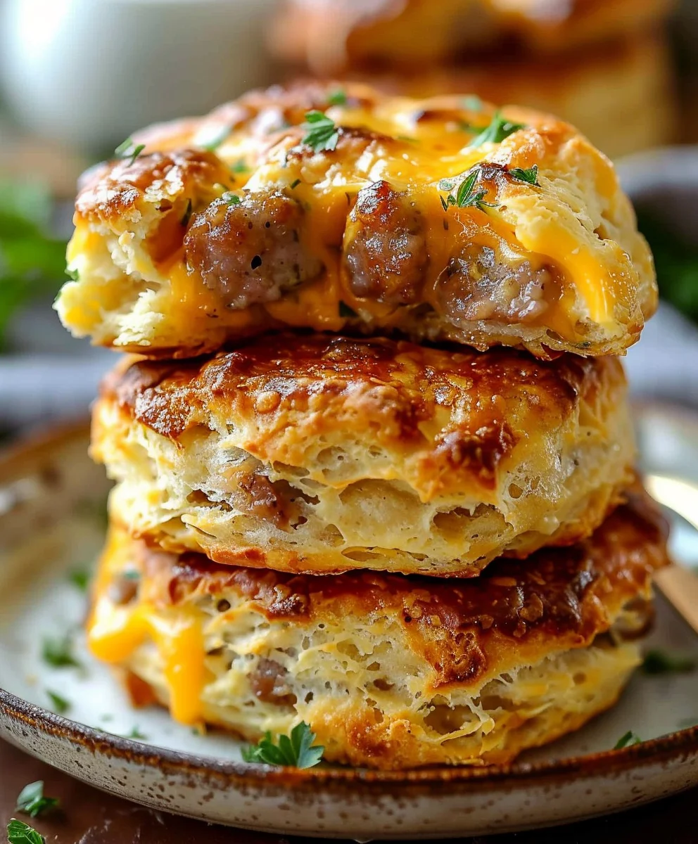 Fluffy Beef Sausage Cheese Butter Swim Biscuits Recipe!