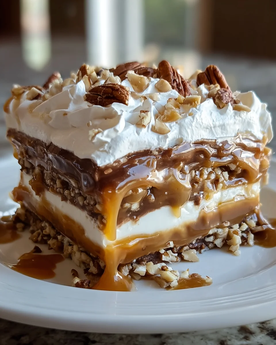 Easy No Bake Turtle Lasagna Dessert Recipe - So Delicious!