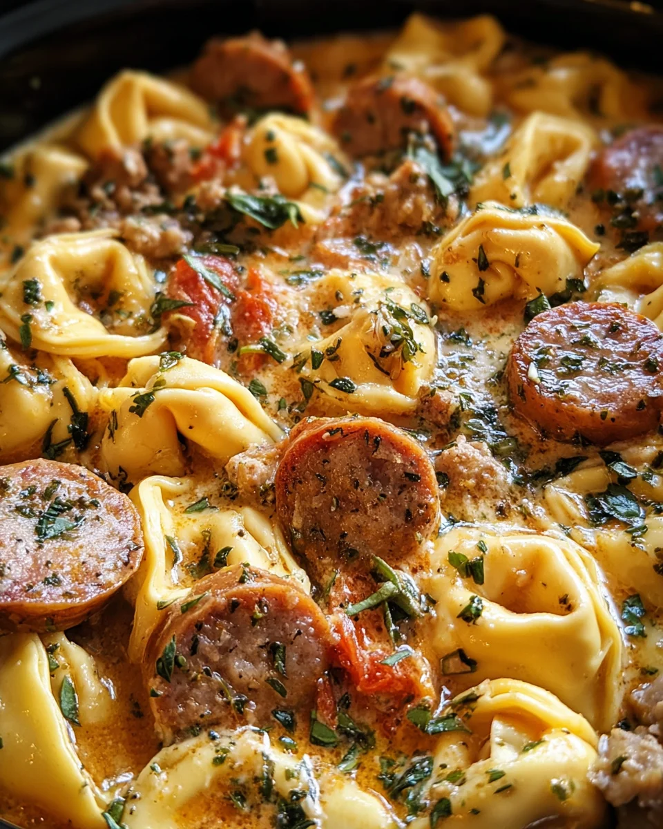 Crockpot Cheesy Tortellini with Savory Beef Sausage Recipe
