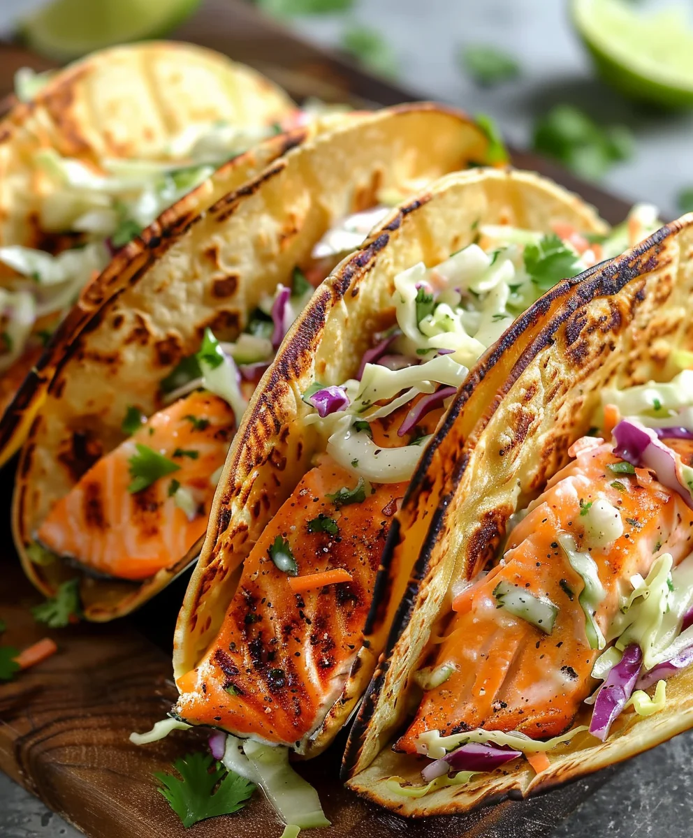 Air Fryer Salmon Tacos with Zesty Slaw