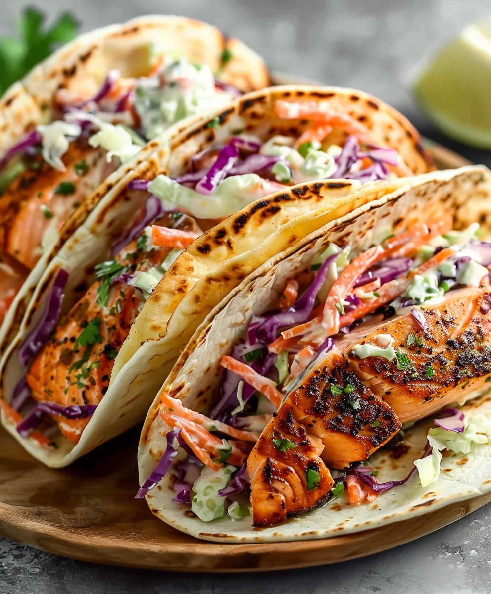 Air Fryer Salmon Tacos with Zesty Slaw - Quick & Easy