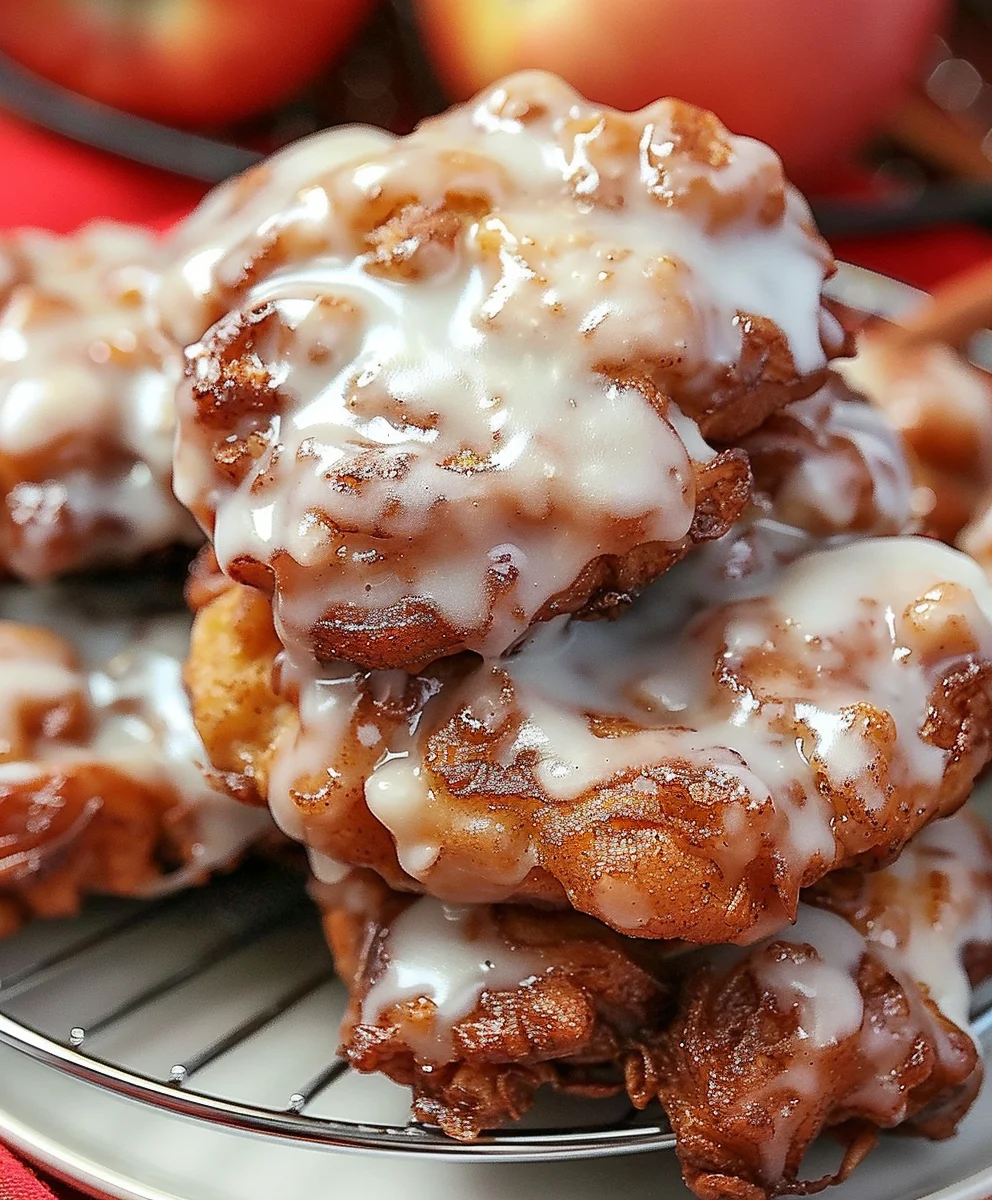 Delicious Soft Cinnamon Apple Fritters with Vanilla Glaze