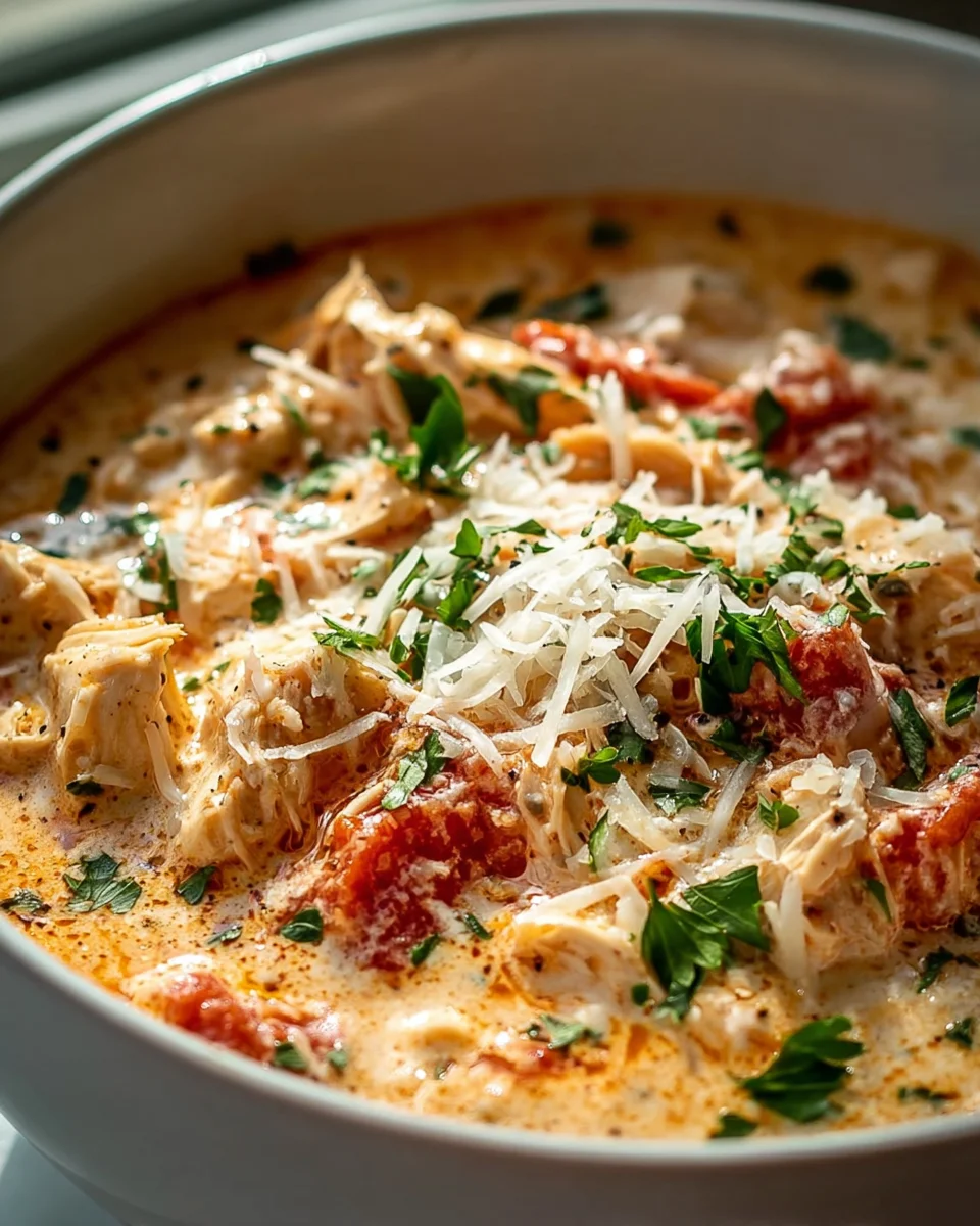 Delicious Crock Pot Creamy Chicken Parmesan Soup!
