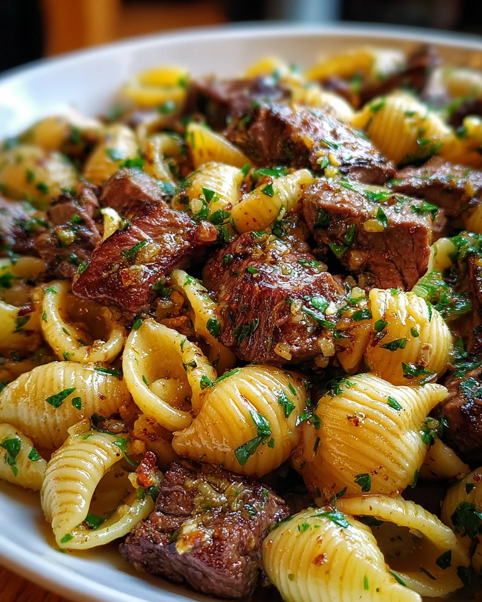 Garlic Butter Steak Bites Shell Pasta: Quick & Delicious!