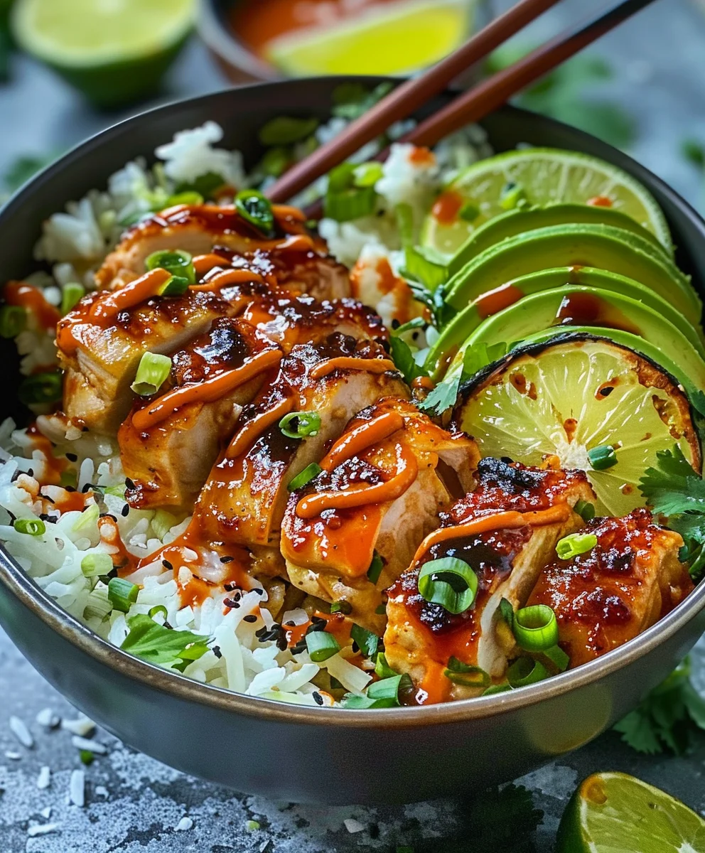Easy Sweet Chili Chicken Bowl with Coconut Lime Drizzle