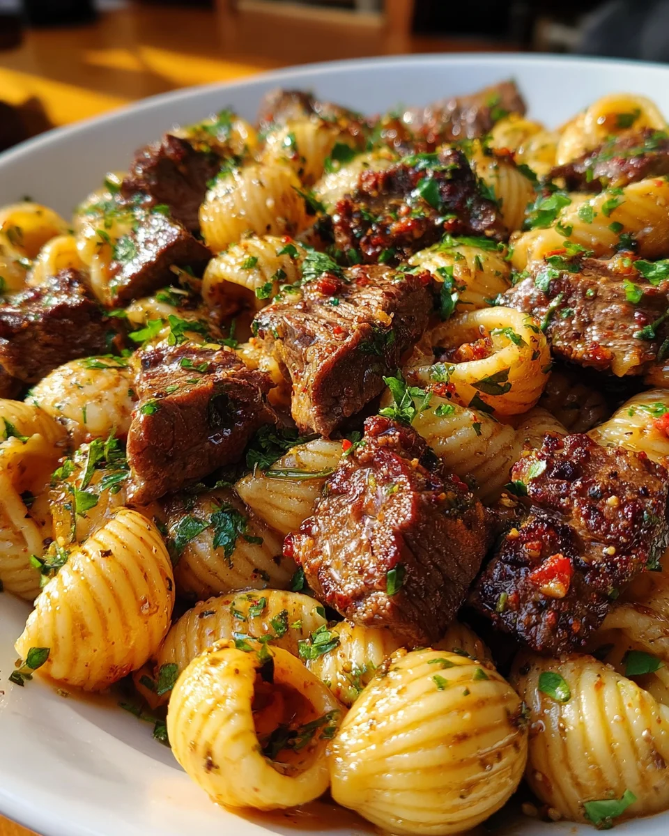 Garlic Butter Steak Bites Shell Pasta: Quick & Delicious!