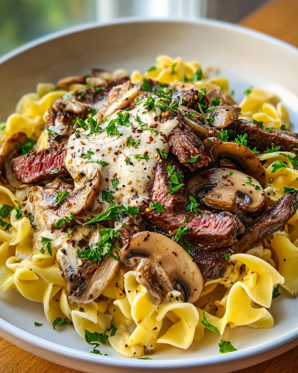 Creamy Peppercorn Steak Stroganoff & Egg Noodles Recipe