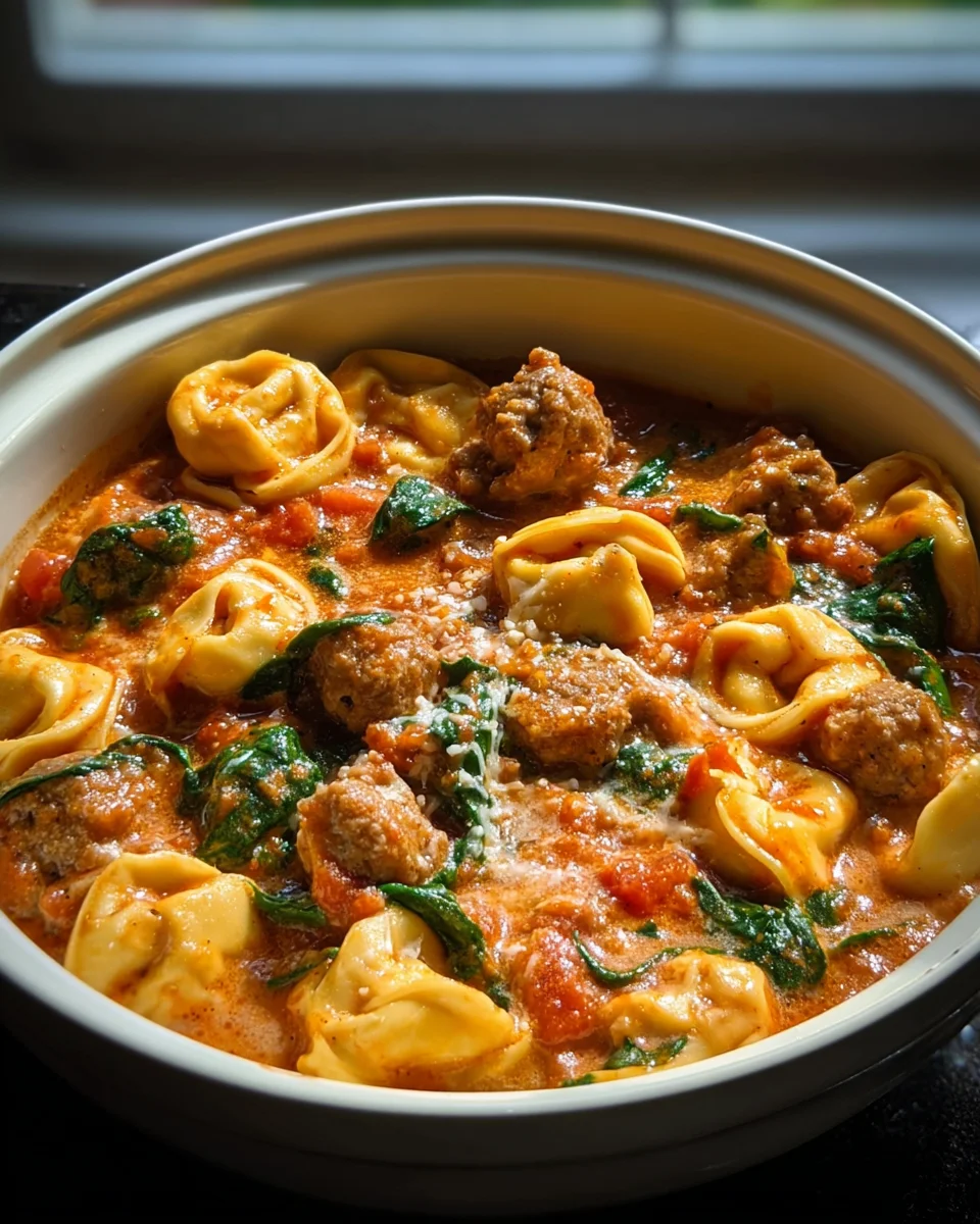 Comforting Creamy Beef Sausage Tortellini Crockpot