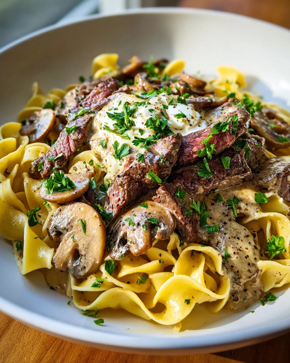 Creamy Peppercorn Steak Stroganoff & Egg Noodles Recipe
