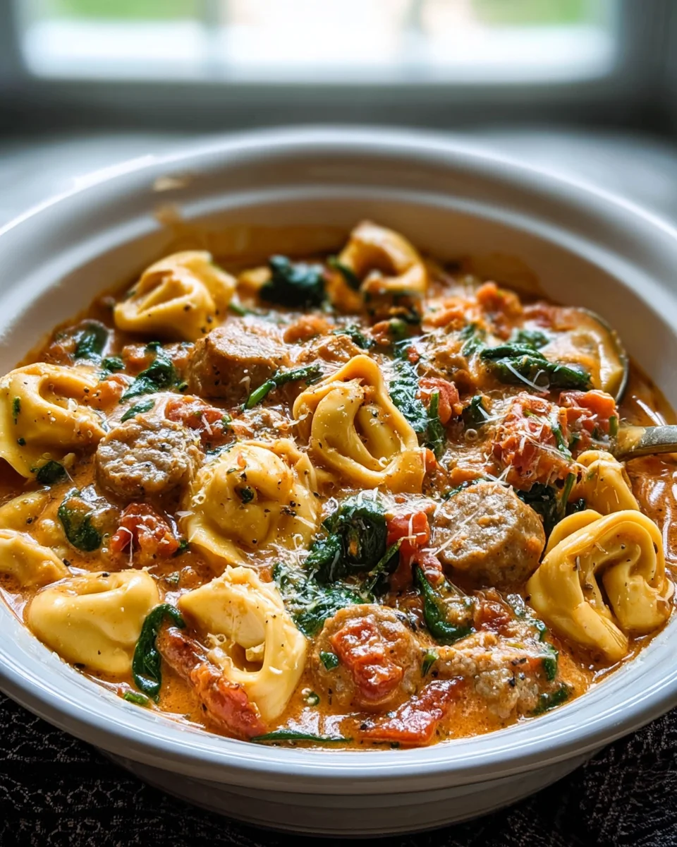 Comforting Creamy Beef Sausage Tortellini Crockpot